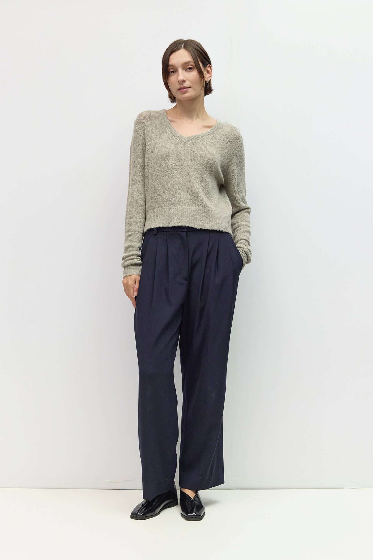Taupe Soft Textured V-Neck Sweater