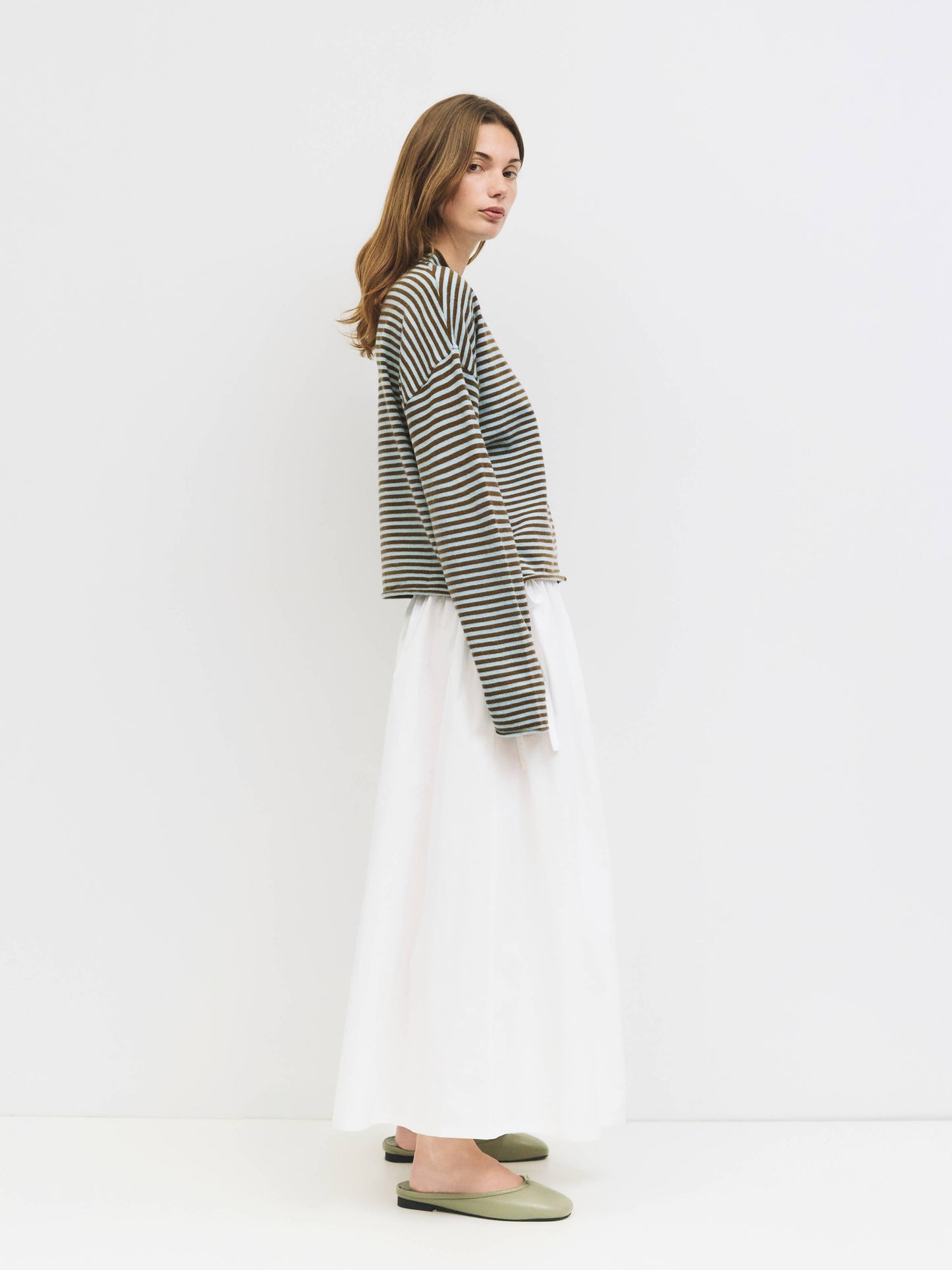 Rolled Edge Striped Button-Down Cardigan