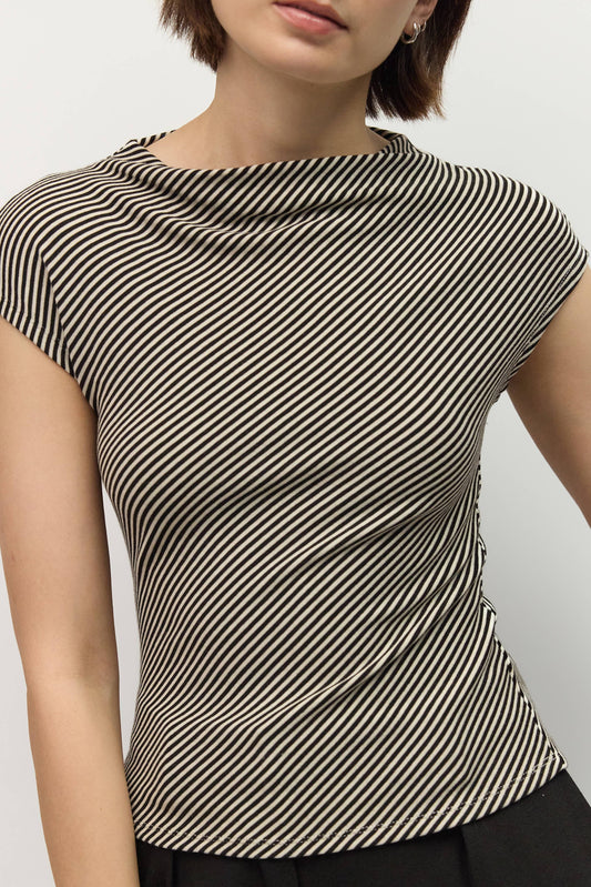 Black White Diagonal Striped Knit Top