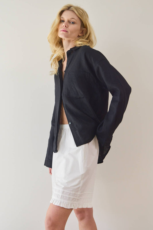Open Collar Linen  Button-Up Shirt
