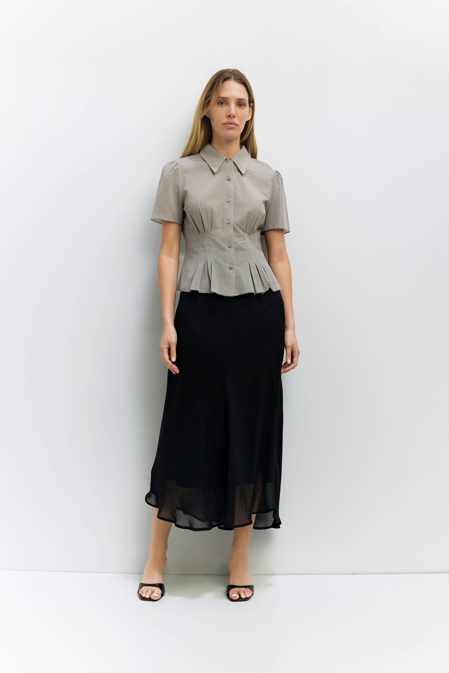 Pleated Waist Cotton Blouse