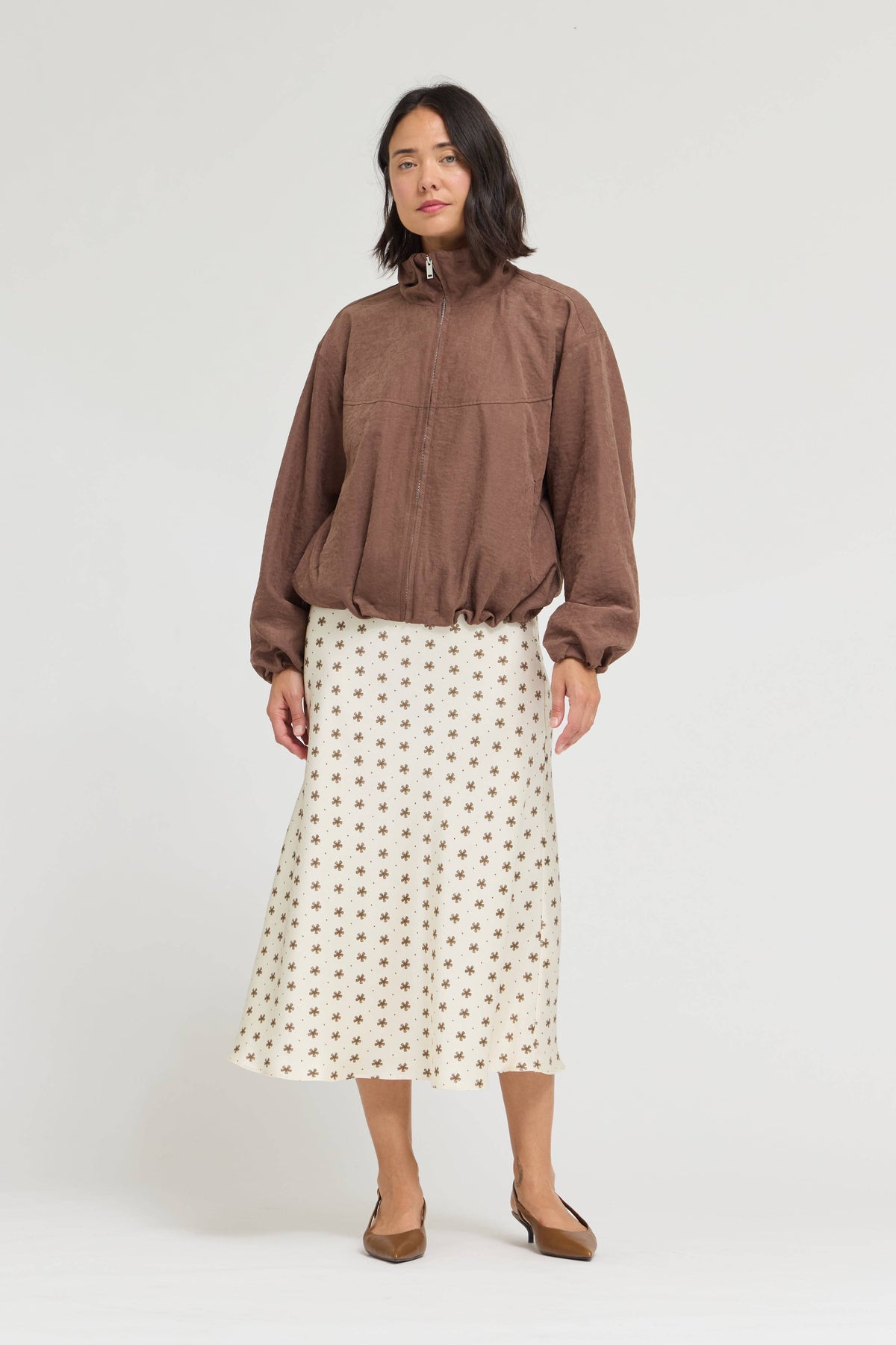 Chocolate High Collar Cinched Jacket