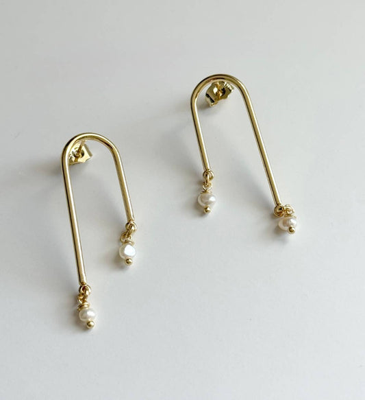 14K Gold Filled Pearl Arc Stud Earrings