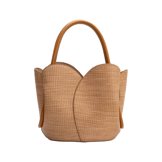 Tulip Raffia Embossed Top Handle Bag