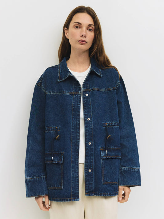 Denim Drawstring Chore Jacket