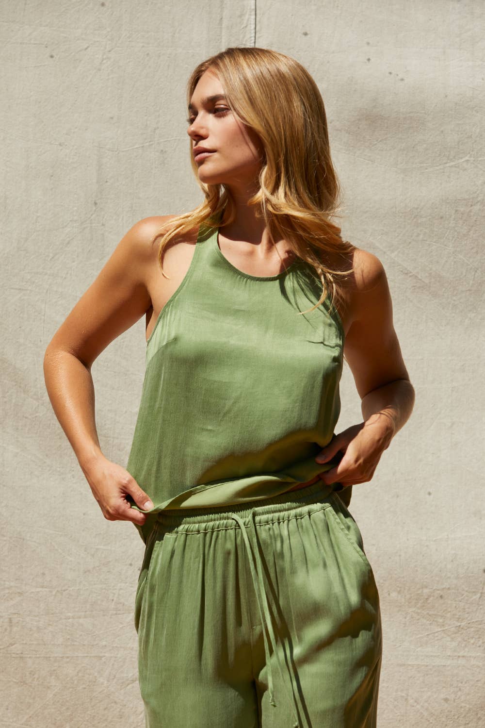 Matcha Green Back Twist Cupro Tank Top