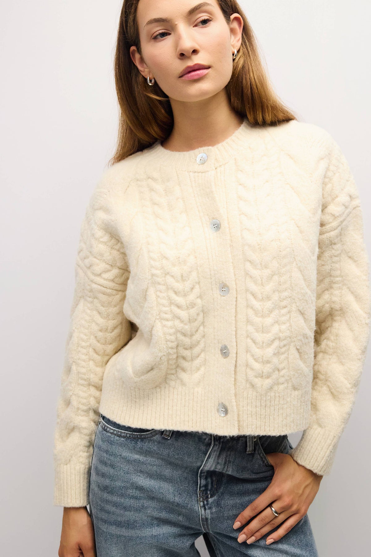 Cream Chunky Cable Knit Cardigan