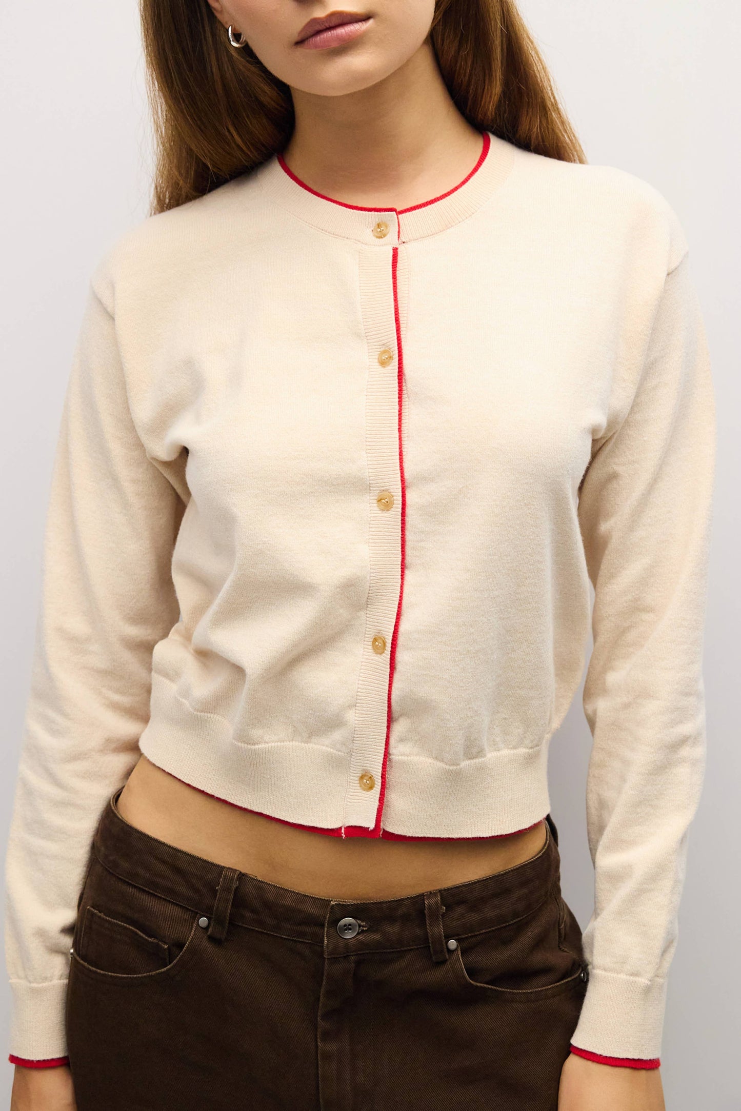 Contrast Trim Brown/Cream Cardigan