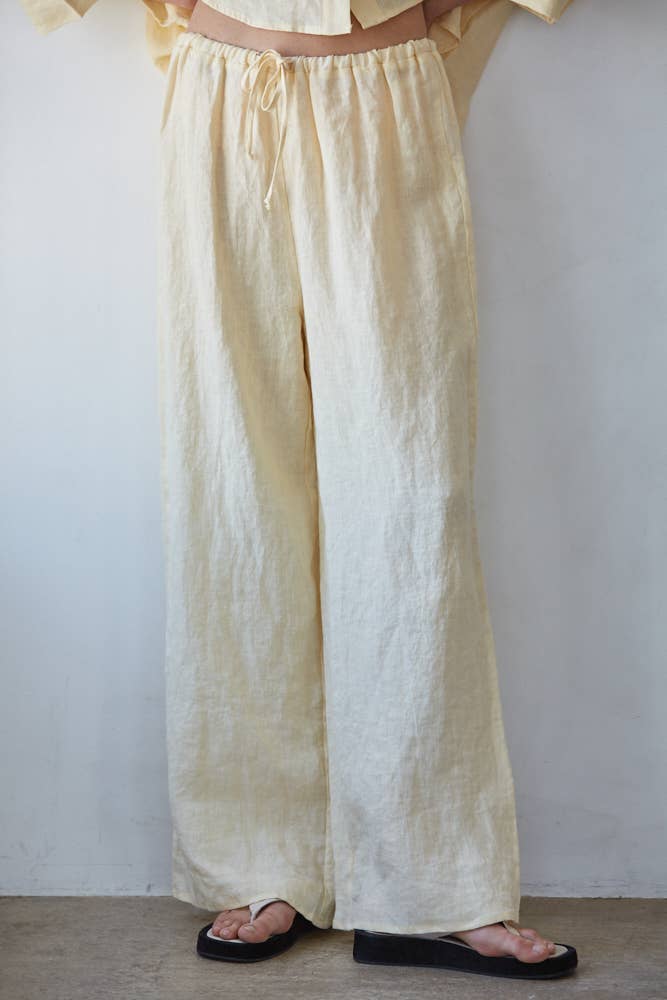 Creamy Yellow Woven Linen Wide Leg Pants