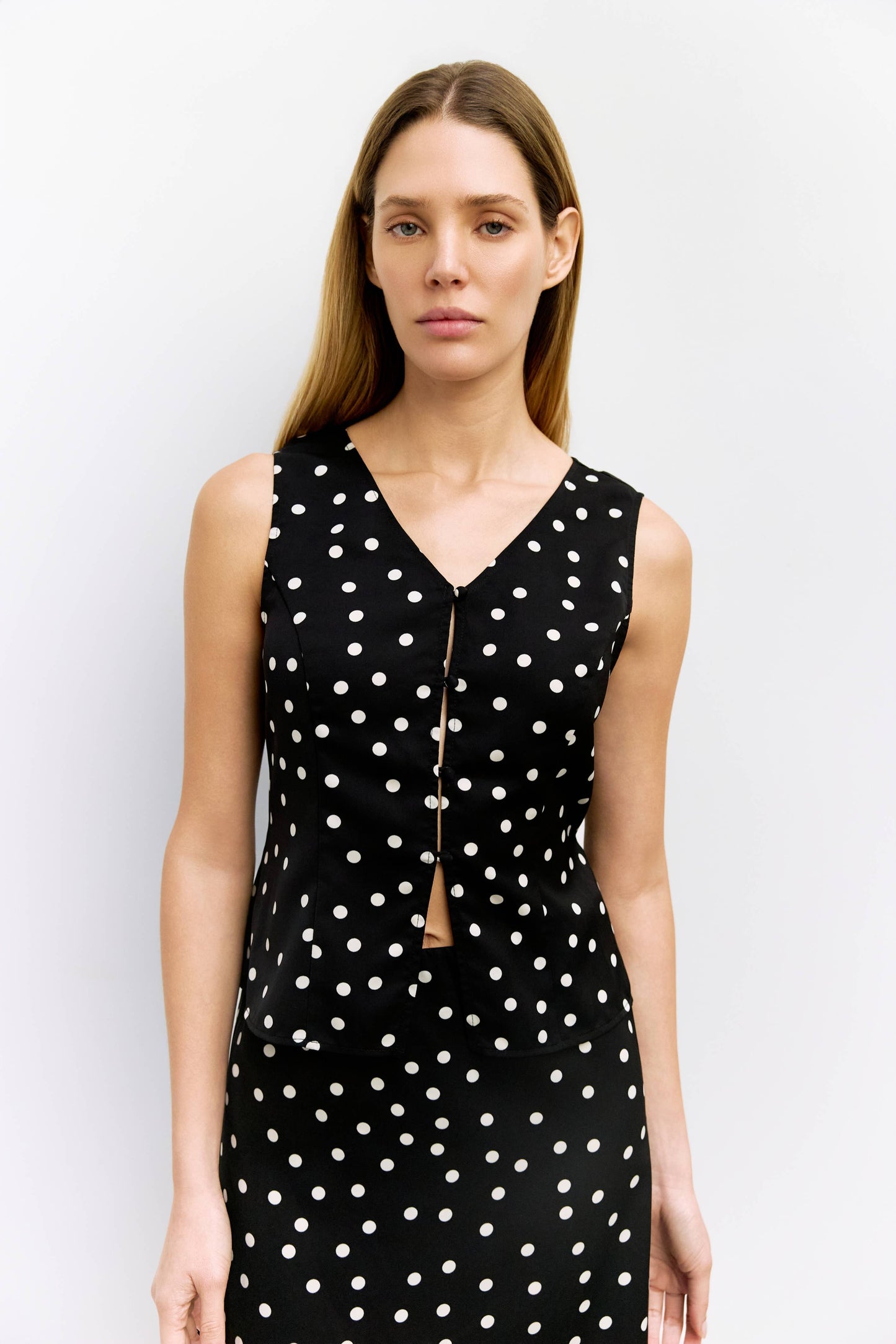 Satin Polka Dot Button-Up Tank
