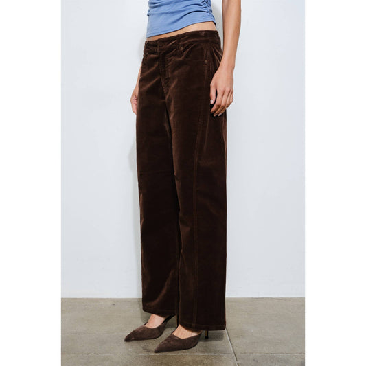 Low Rise Brown Corduroy Barrel Leg Pant