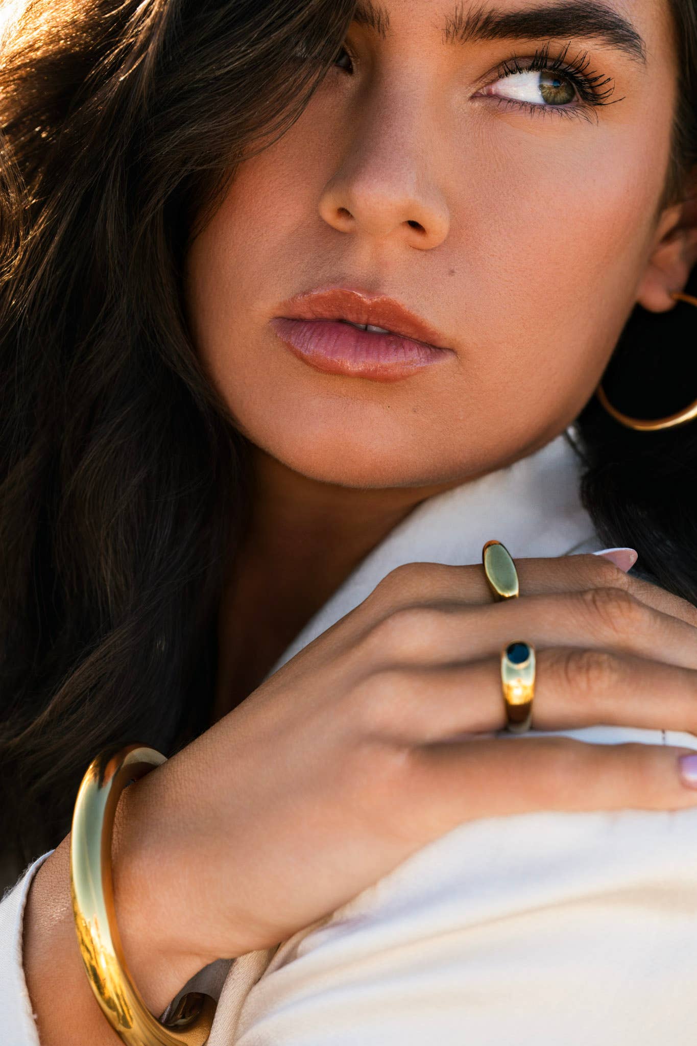 Gold Black Stone Chunky Statement Ring