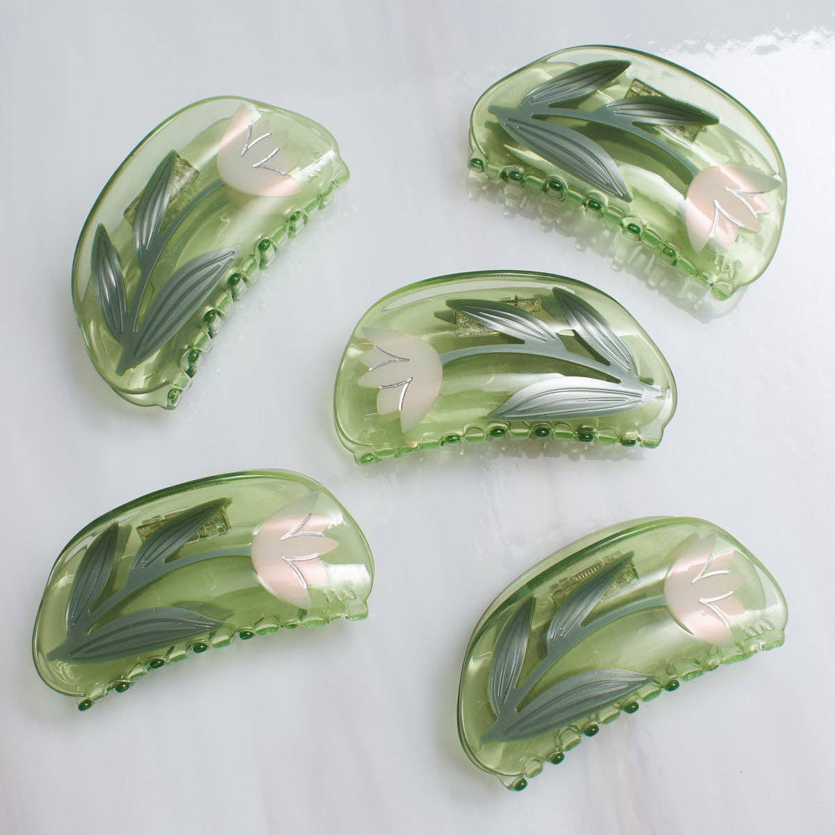 Clear Green Lotus Flower Acetate Hair Claw