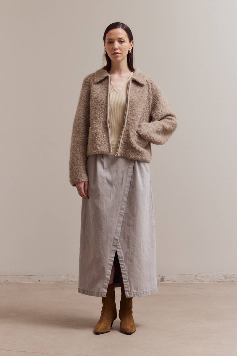 Boucle Knitted Zip-Up Jacket