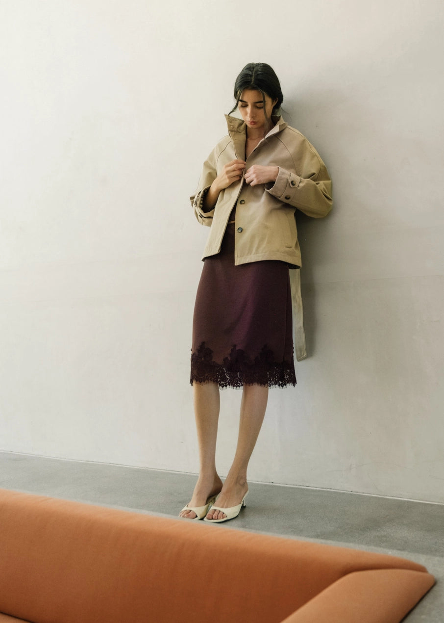 High Neck Belted Raglan Jacket