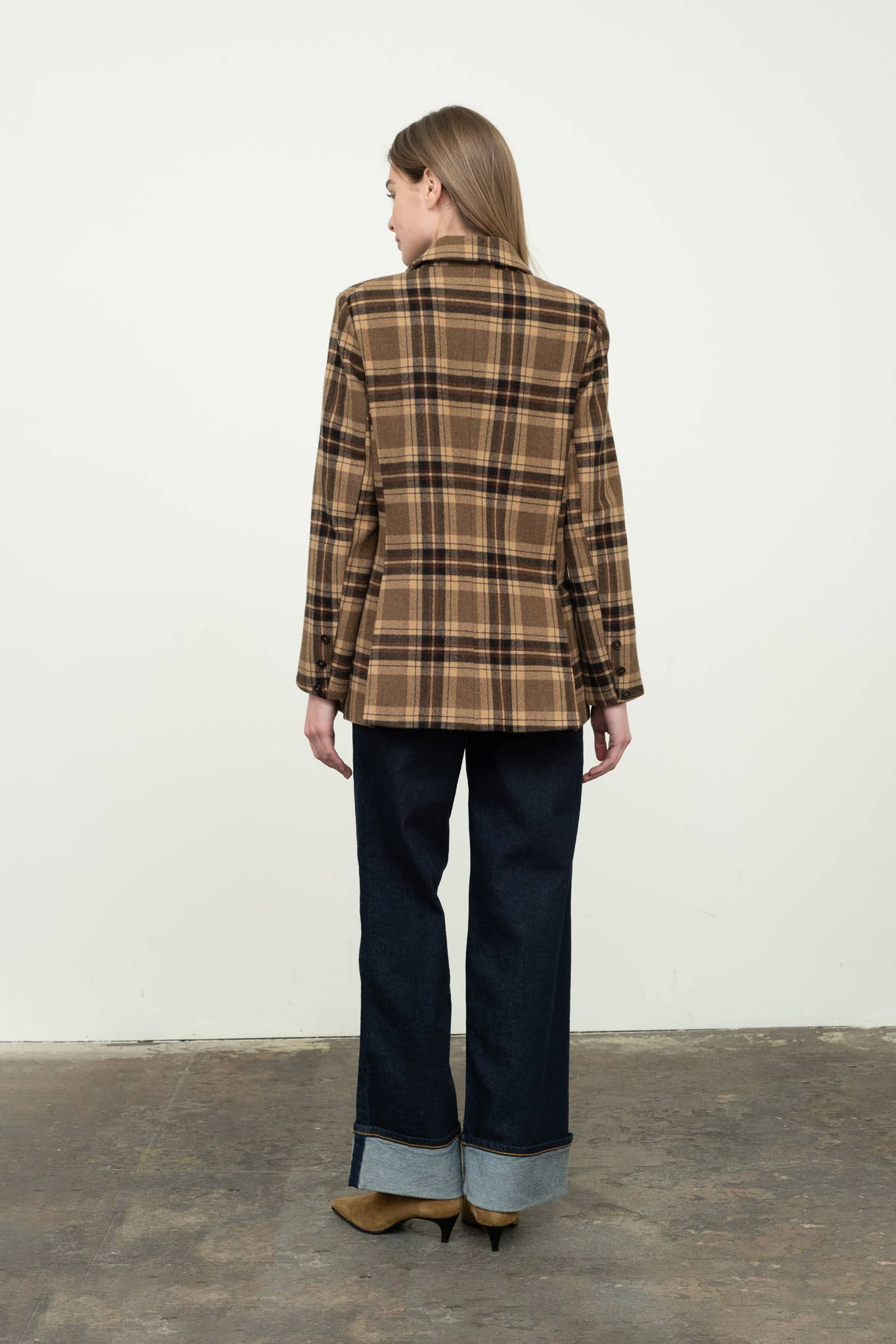 Plaid Mid-Length Button Front Blazer