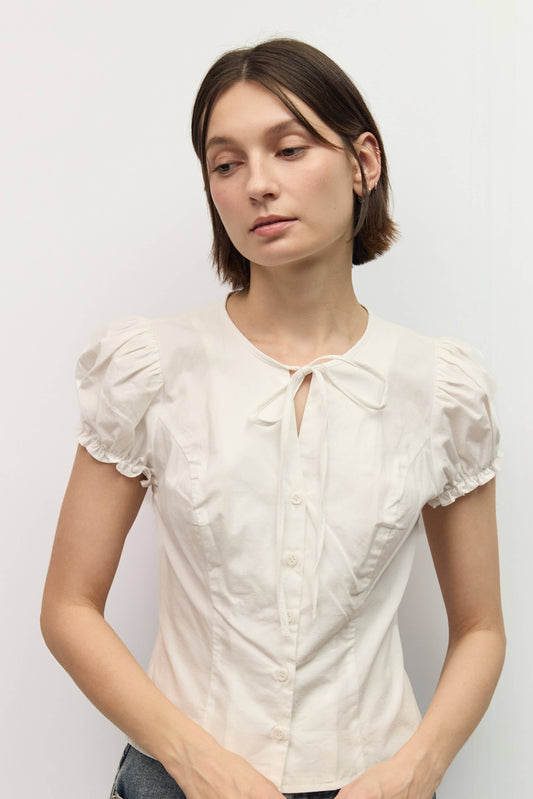 White Button Up Tie Blouse