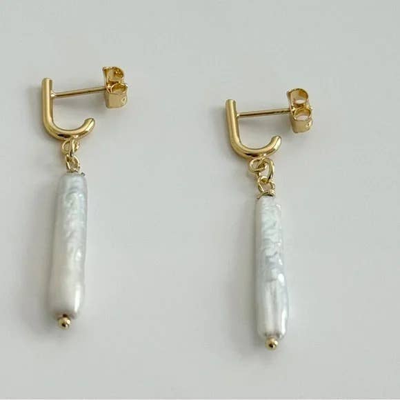 Gold Freshwater Long Pearl Drop Earrings