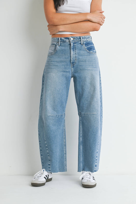 Light Wash Seamed Barrel Jean