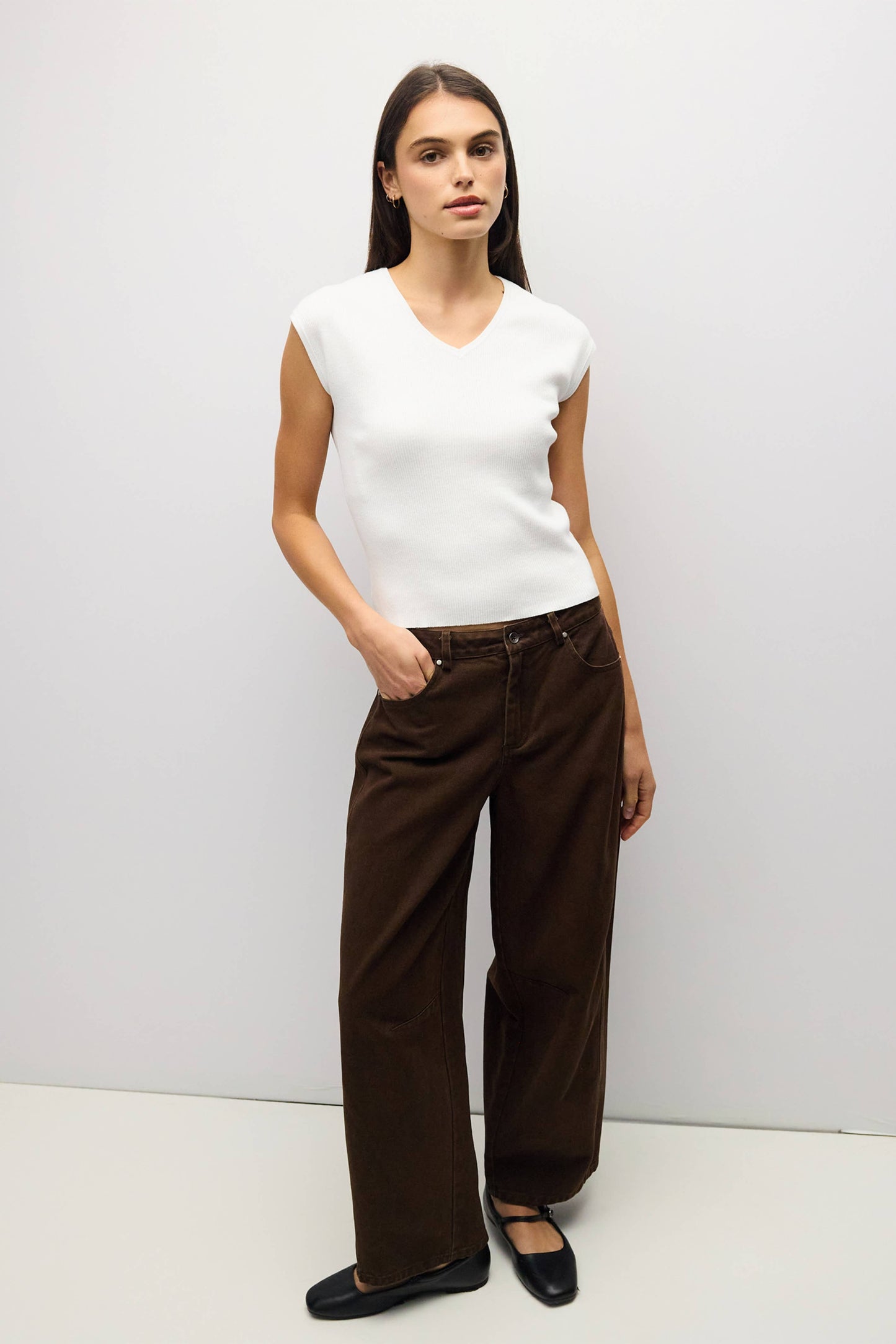 V-Neck Ribbed Knit Top