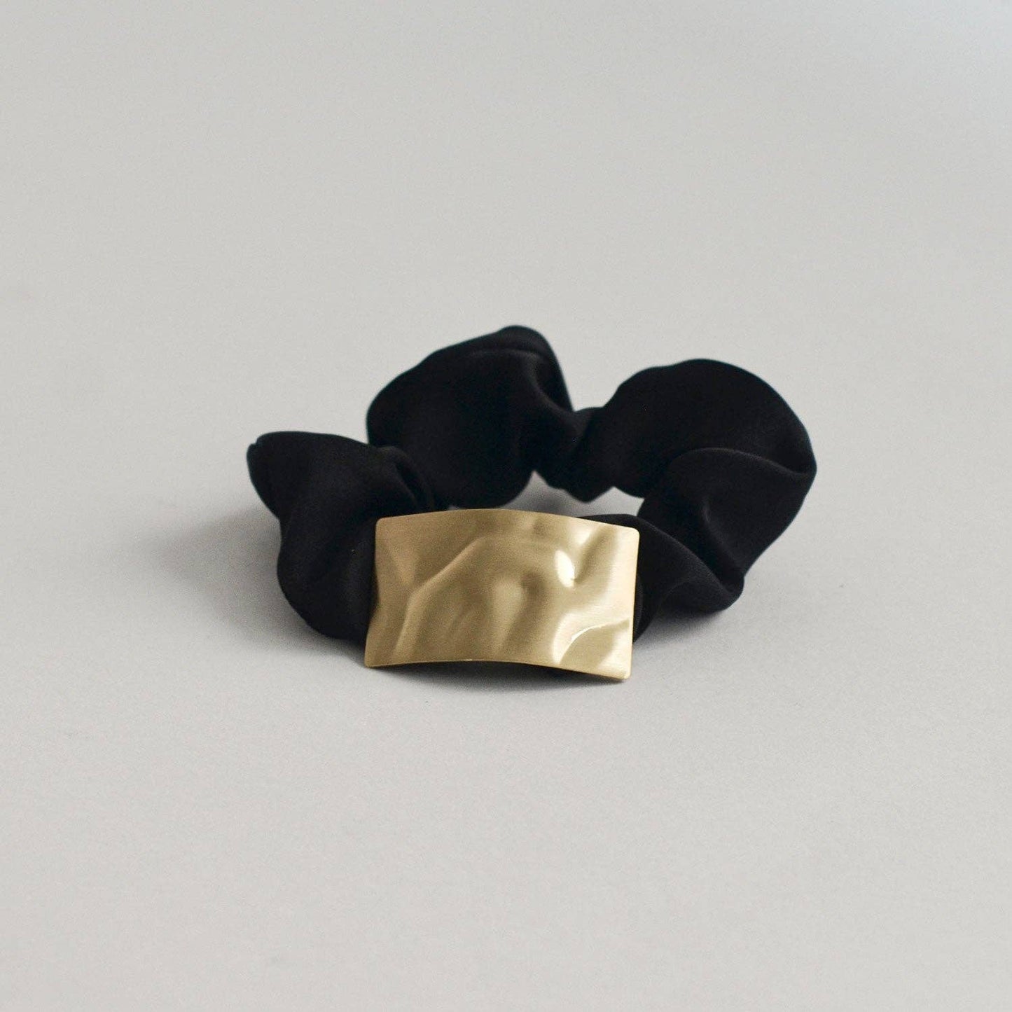 Black Satin Scrunchie with Rectangle Gold Charm