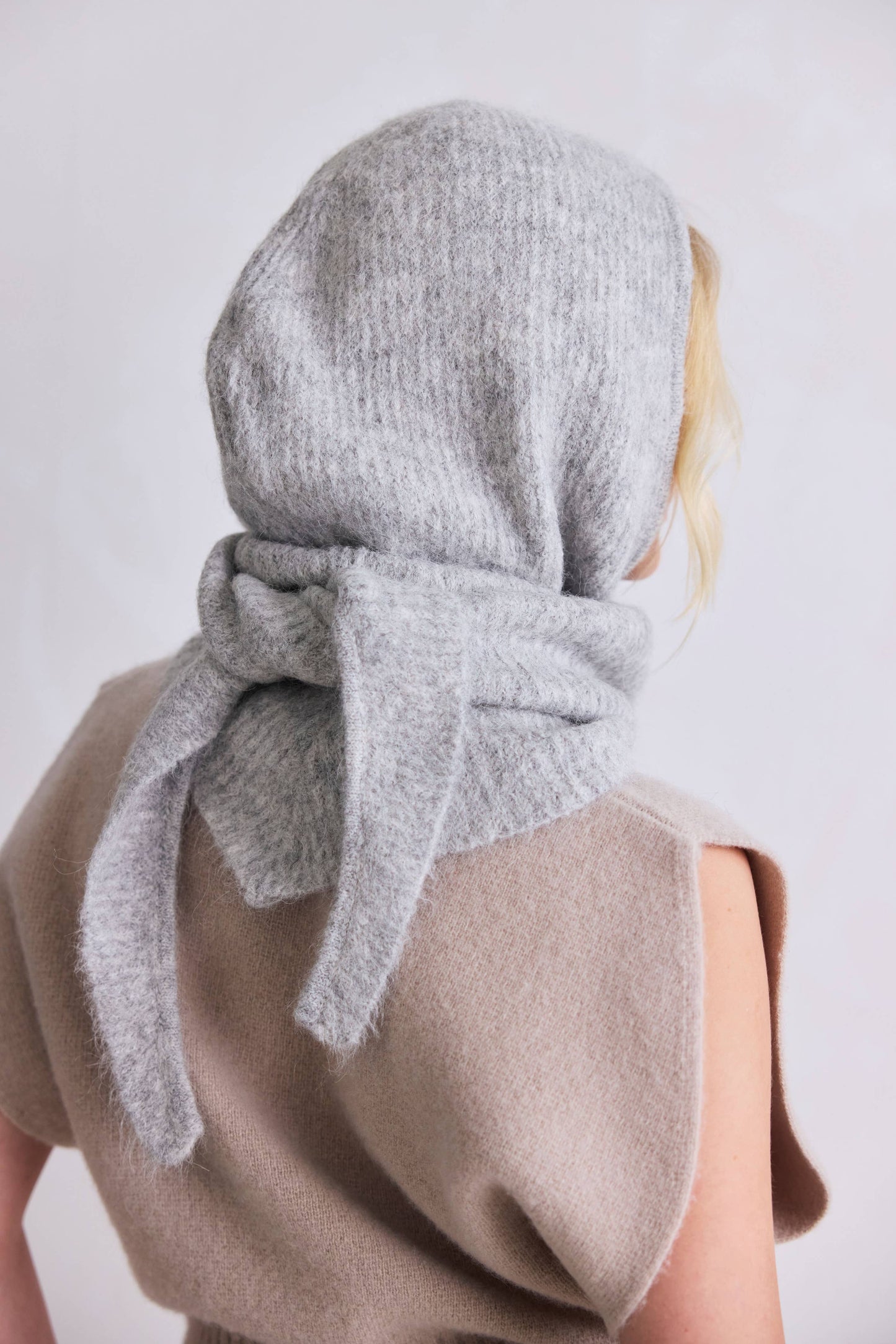 Grey Alpaca Wool Hooded Scarf