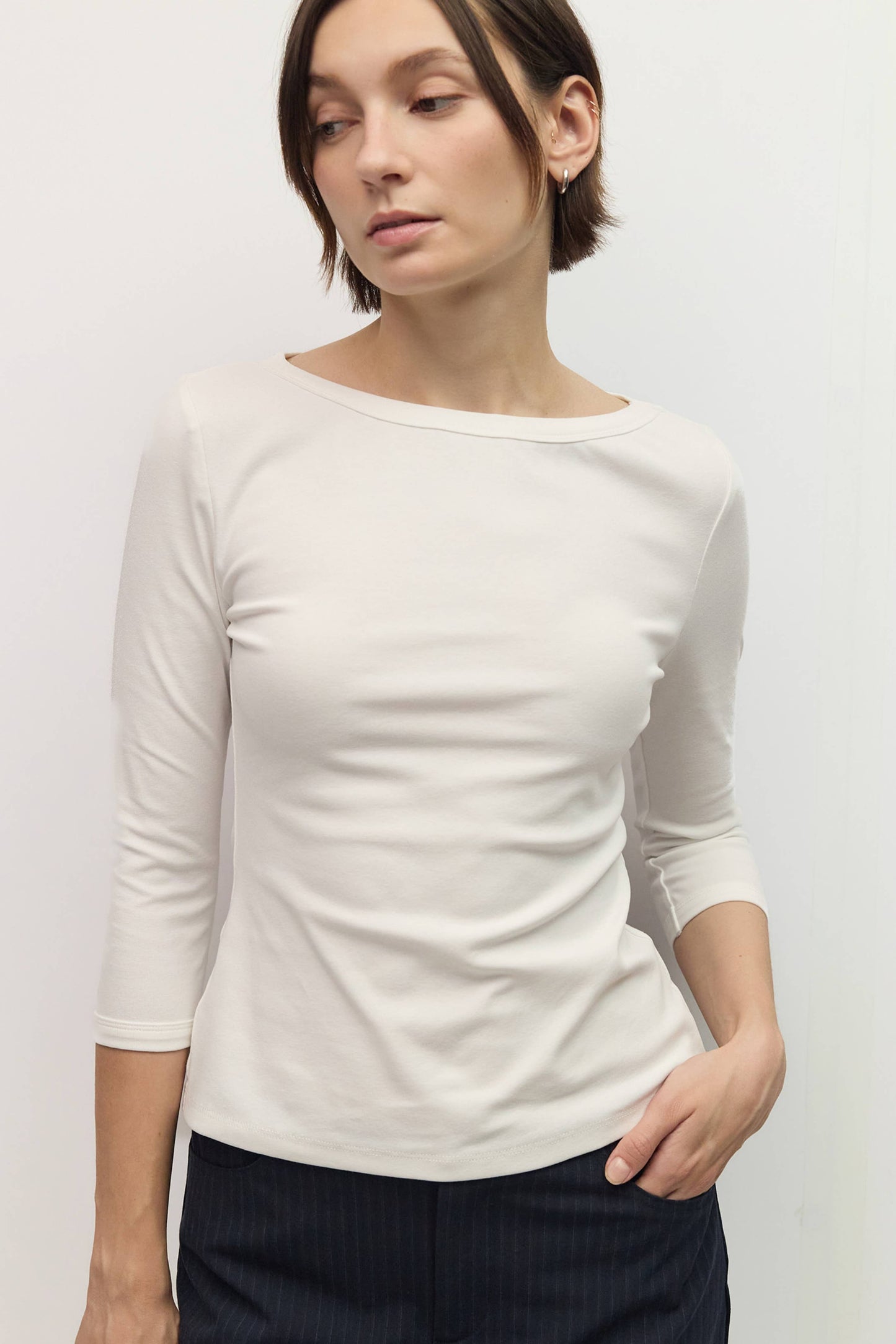 Ribbed Wide Neck Jersey Top
