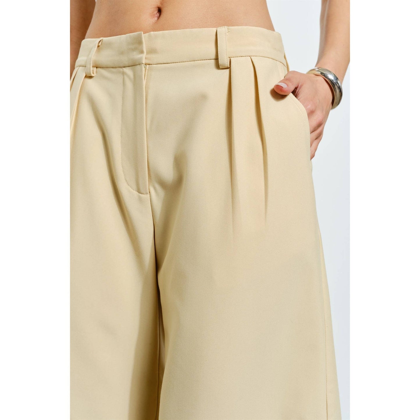 Yellow Pleated Bermuda Shorts