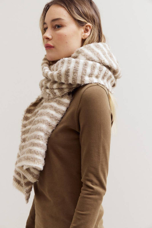 Striped Knit Scarf: Black/Ivory + Tan/Ivory