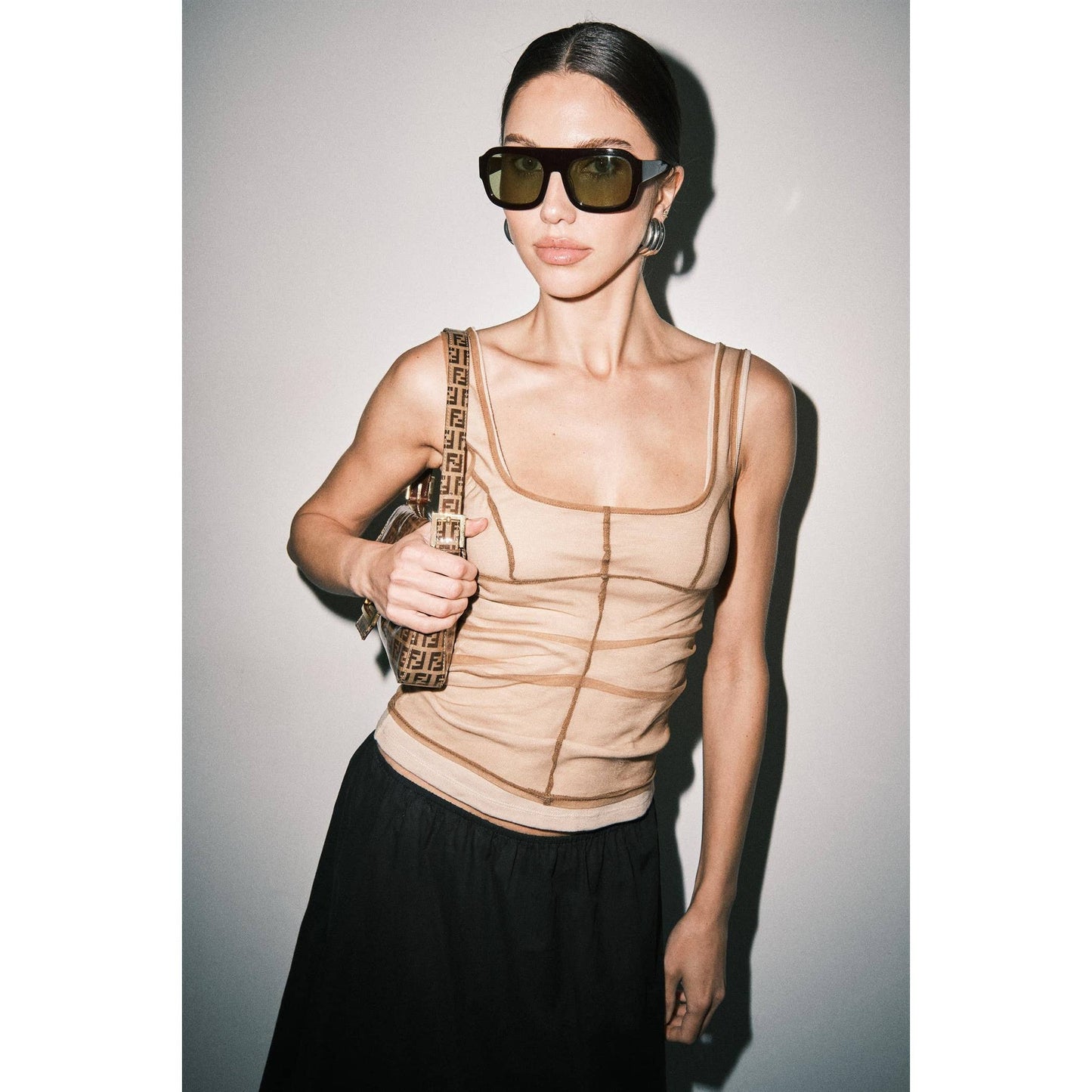 Sheer Mesh Layered Jersey Knit Tank Top