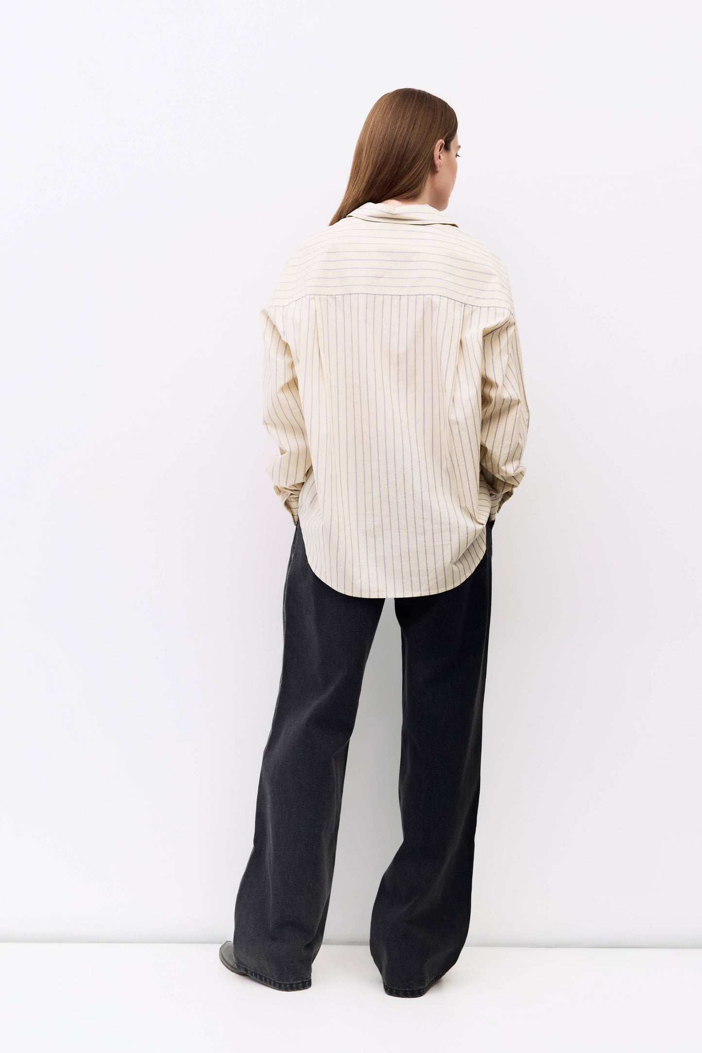 Cream Striped Cotton Button Up Shirt