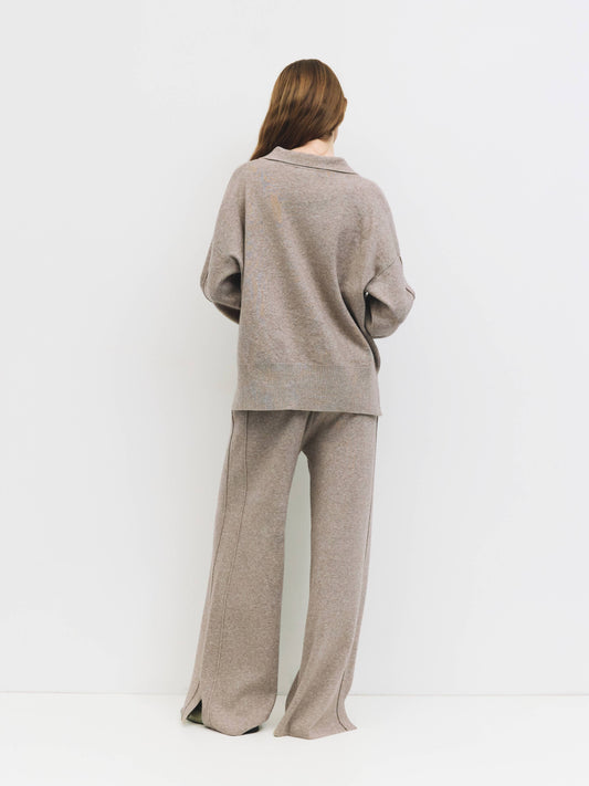 Beige Collared Knit Sweater