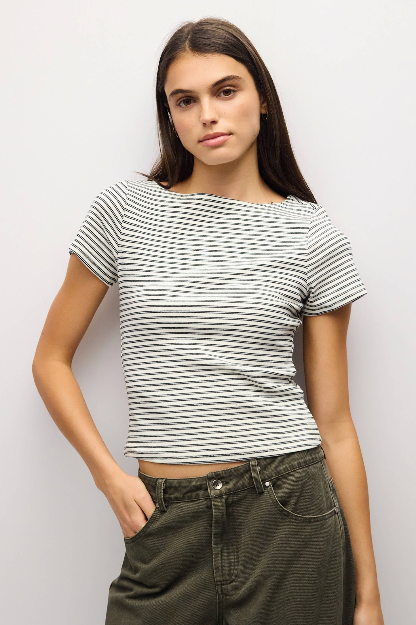 Brushed Striped Wide Neck Tee