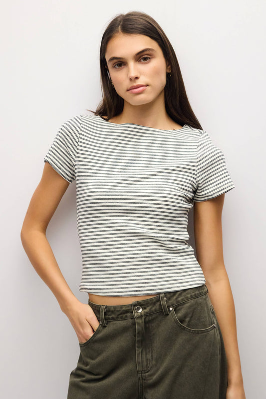 Brushed Striped Wide Neck Tee