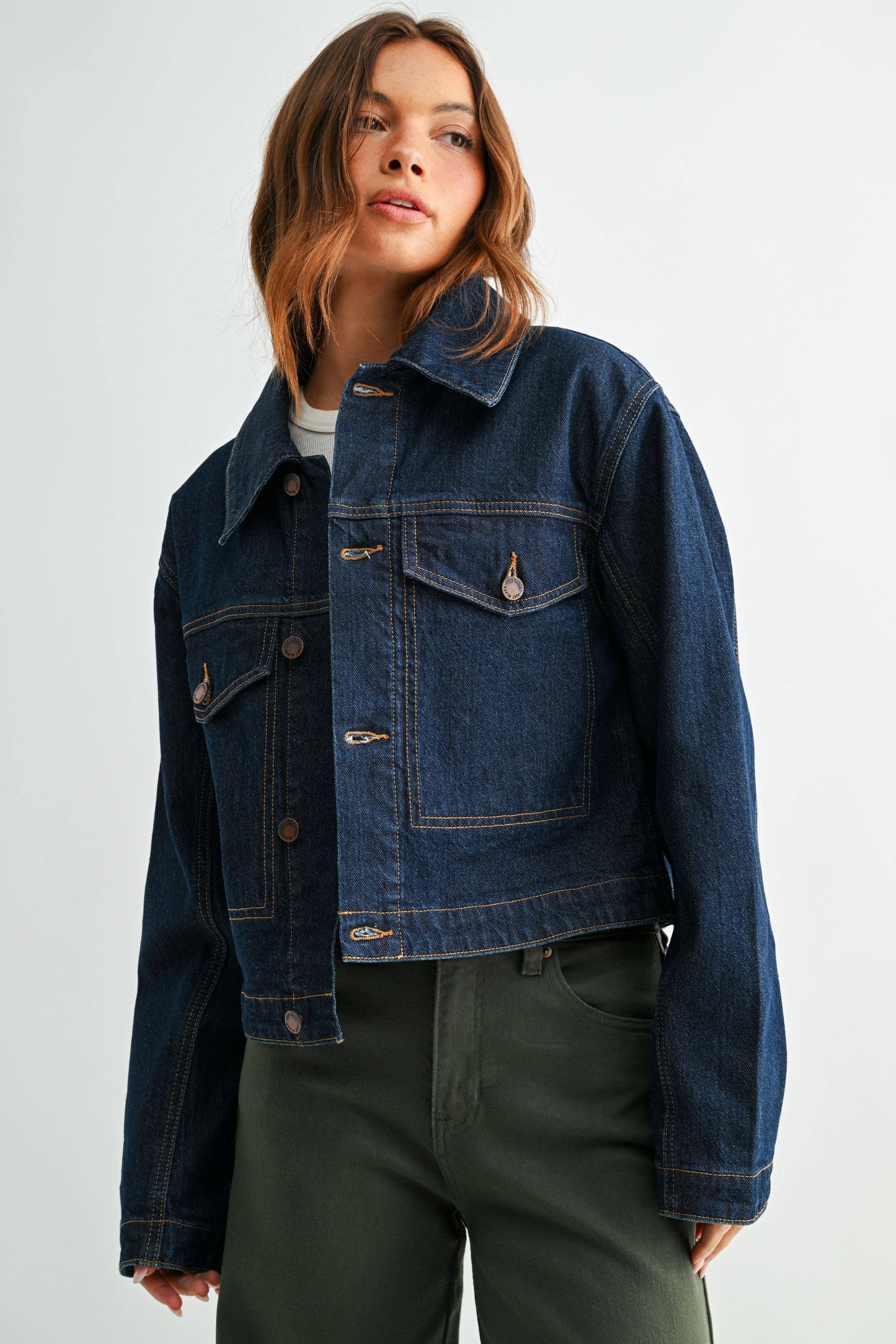 Dark Wash Denim Jacket with Faux Fur Collar