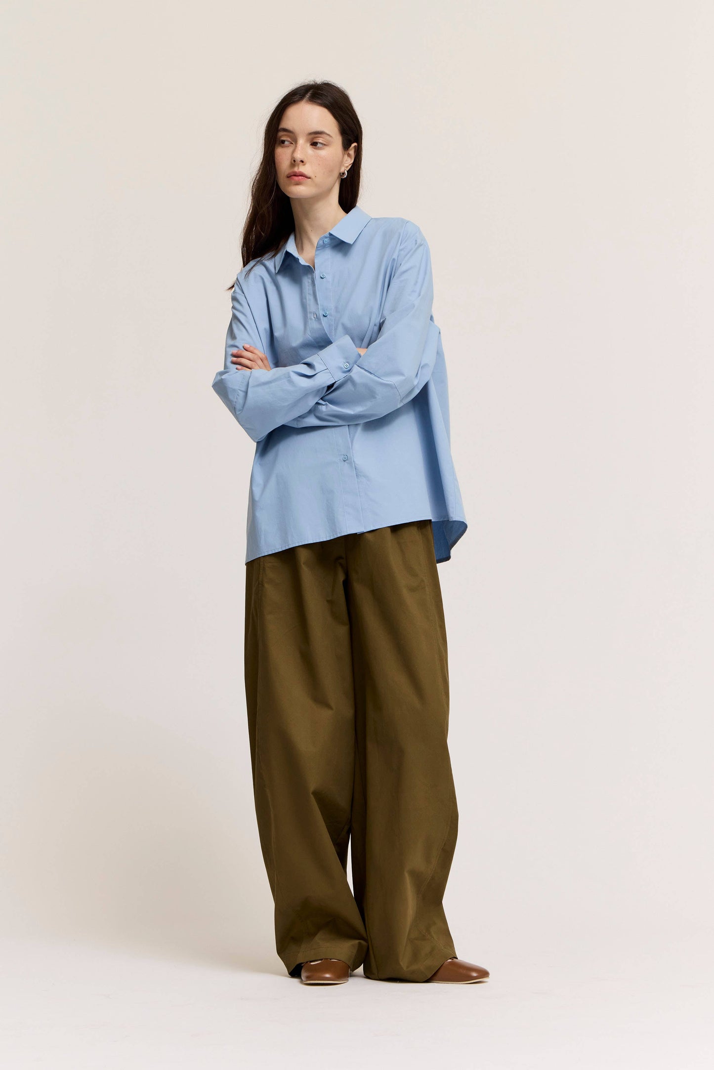 Slate Blue Drop Shoulder Cotton Shirt