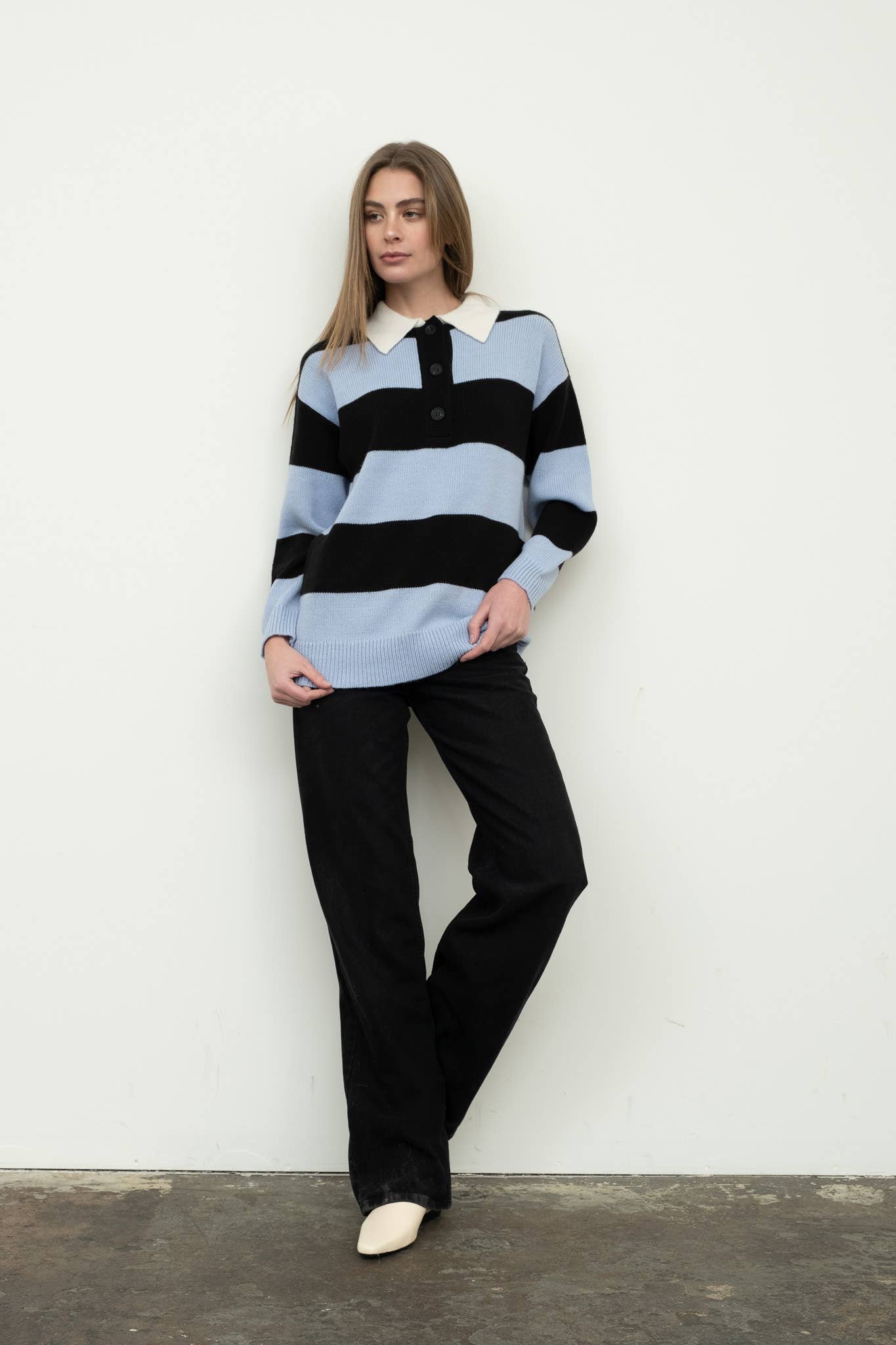 Light Blue Wide Stripe Polo Sweater