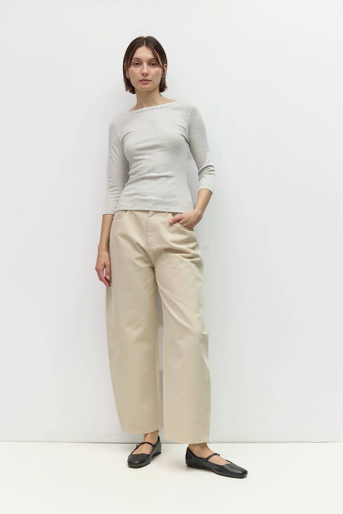 Ribbed Wide Neck Jersey Top