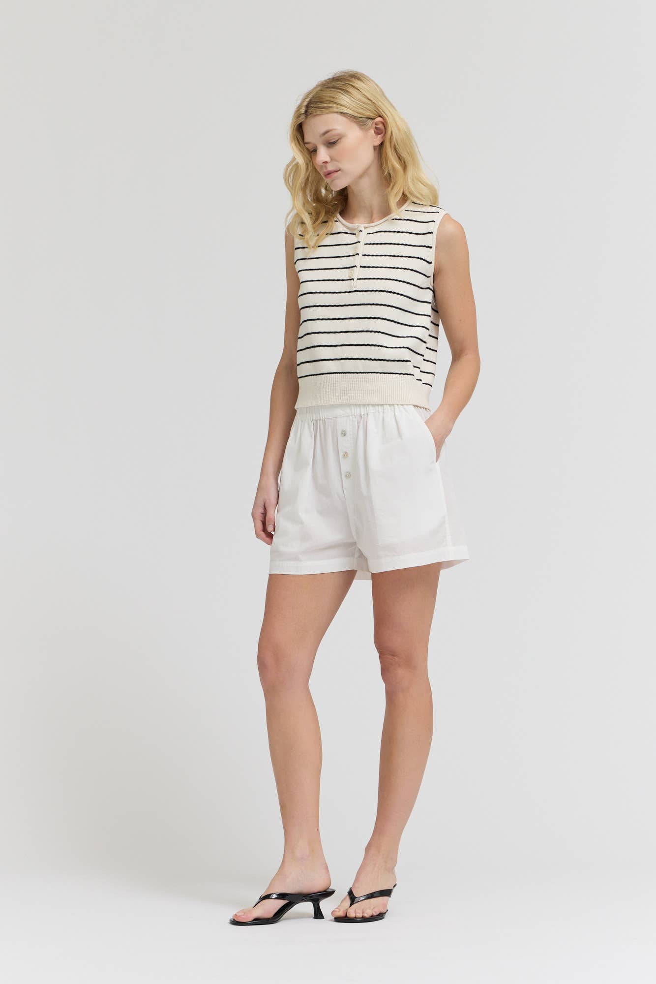 Cream Striped Cotton Knit Shell