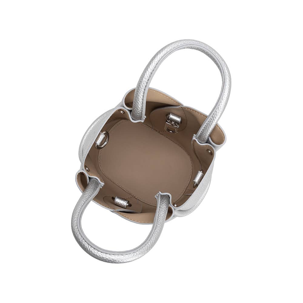 Tulip Mini Metallic Silver Top Handle Bag