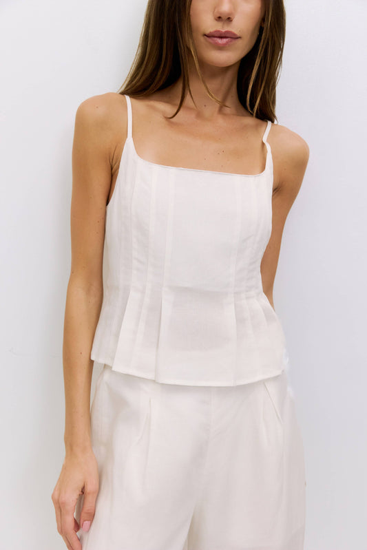 Pleated Square Neck Linen Tank