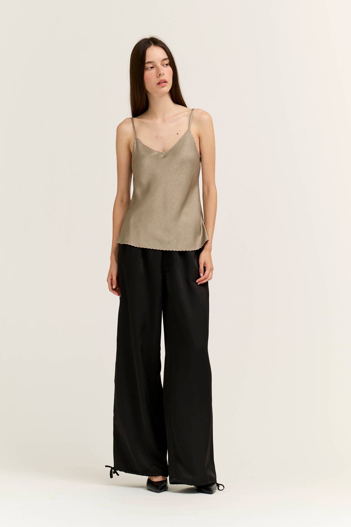 Light Taupe Scallop Edge Satin Tank