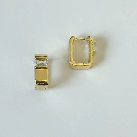 14K Gold Filled Rectangular CZ Baguette Hoops