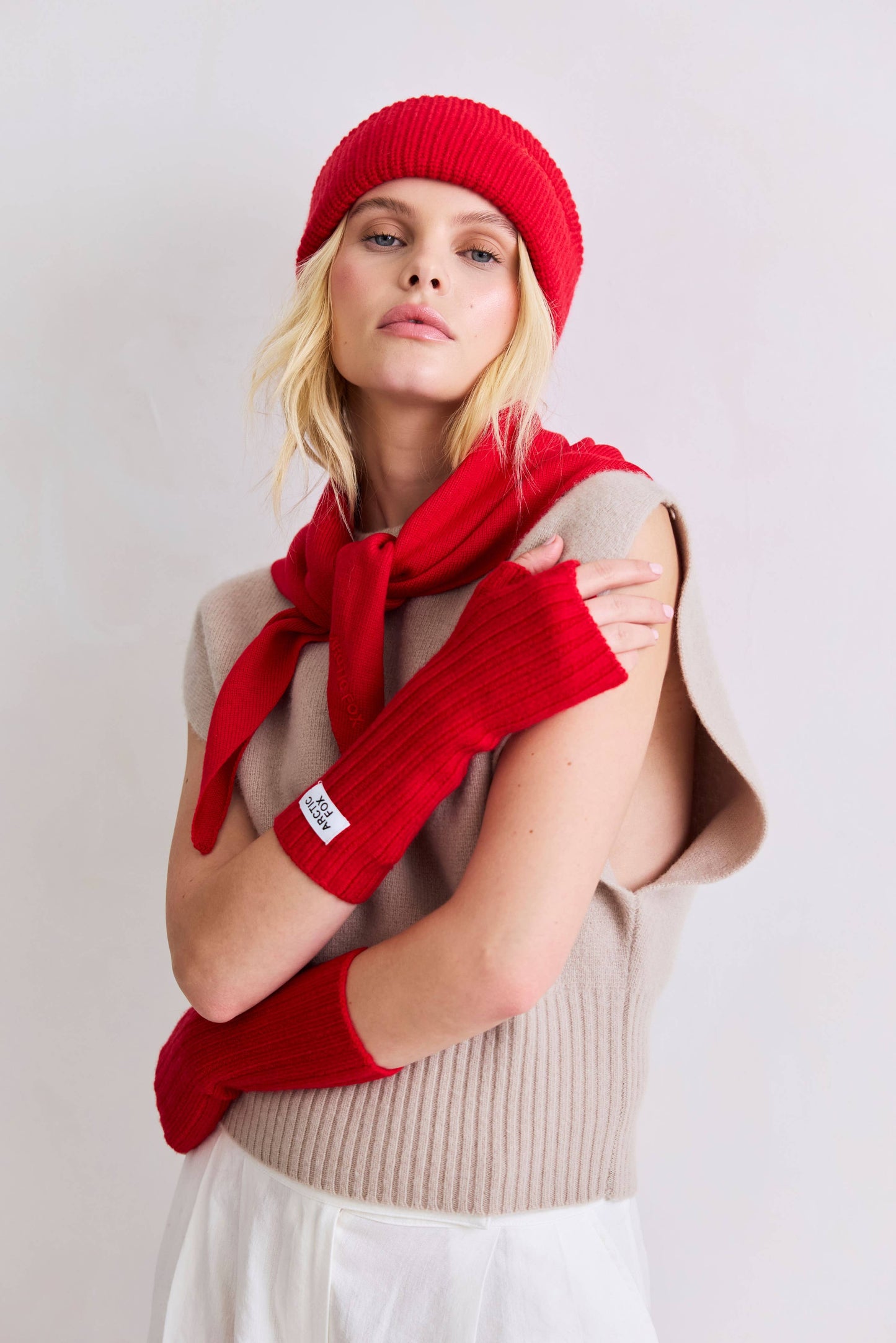 Flame Red Wool Fingerless Gloves