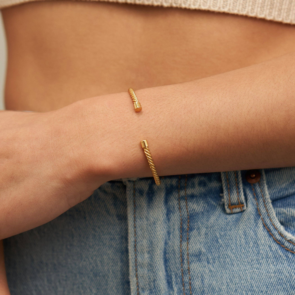 24K Gold Twisted Thin Cuff Bracelet