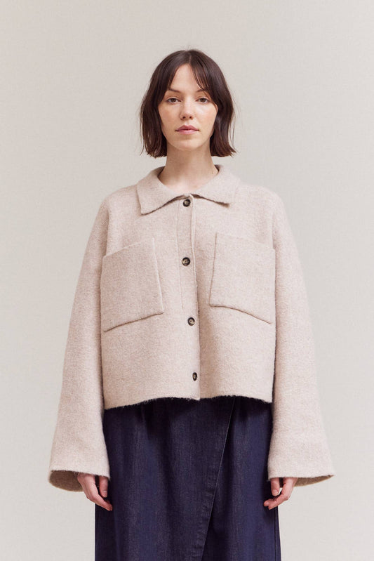 Oatmeal Short Knit Sweater Jacket