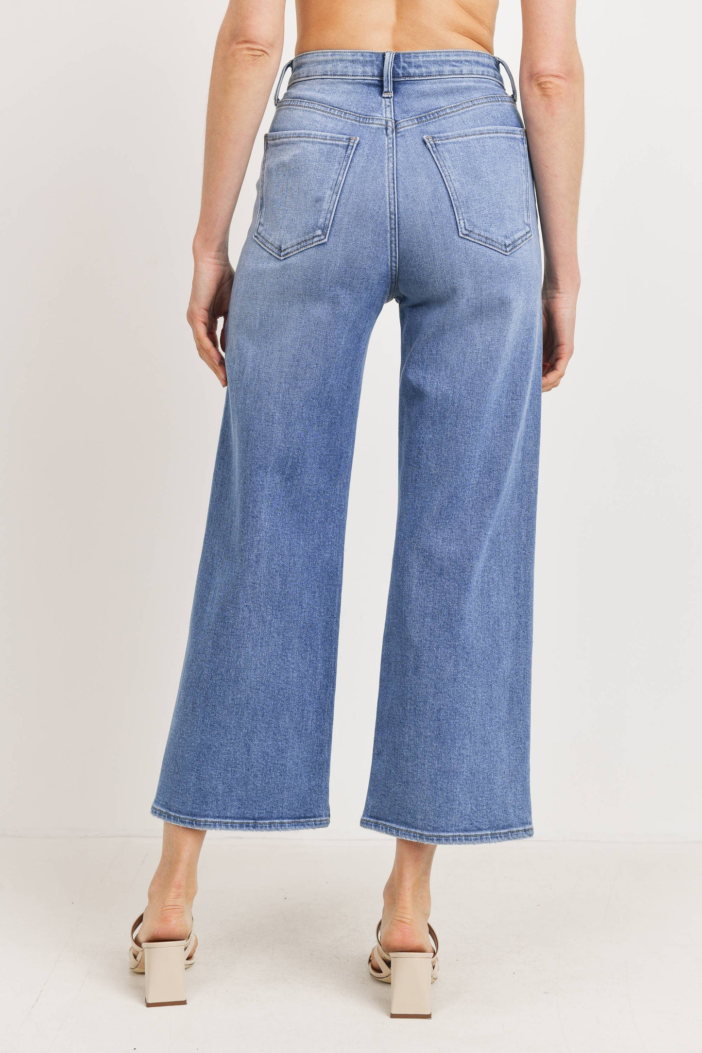 Medium Wash Utility Cargo Pocket Wide Leg High Rise Jeans
