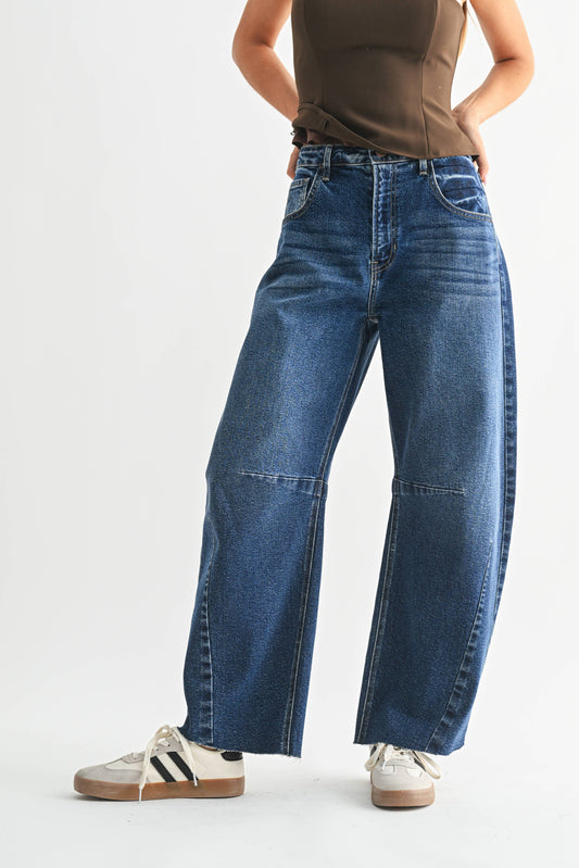 Dark Wash Seamed Barrel Jean