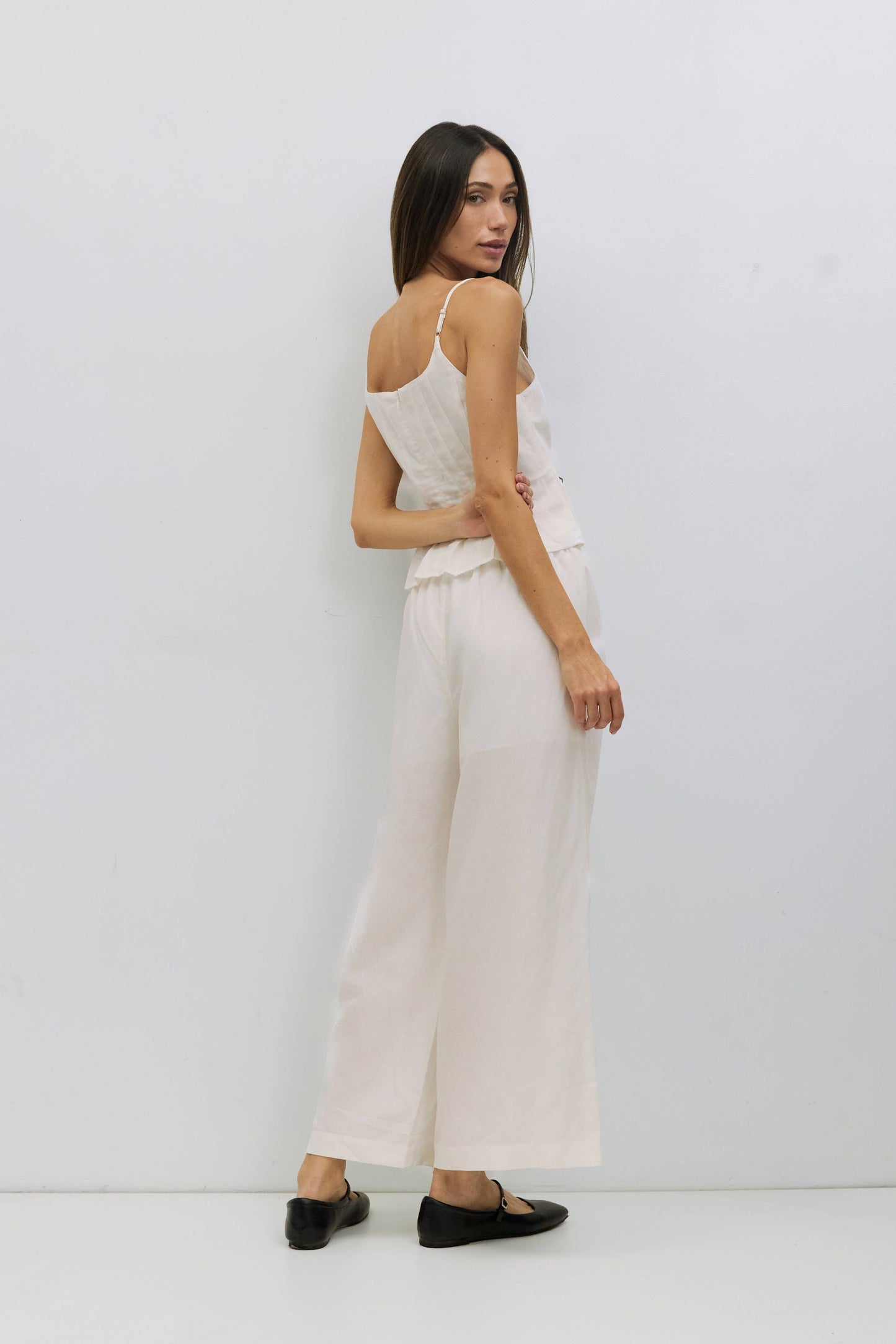 White Pleated Linen Pants