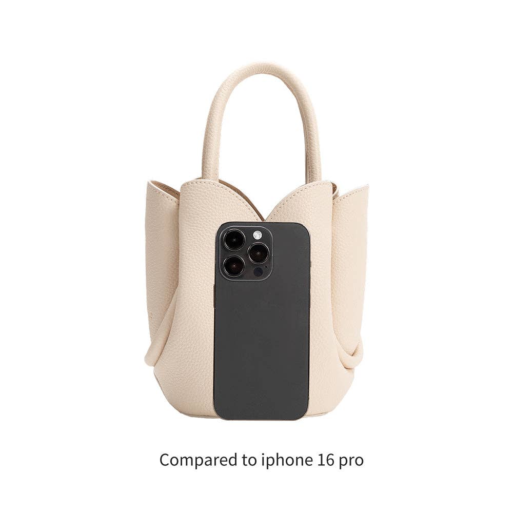 Mini Tulip Bone Vegan Leather Top Handle Bag